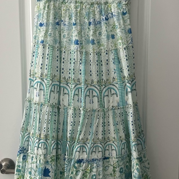 ROCOCO SAND Elan Womens Dress M Blue Green Print Smocked Sleeveless Maxi - Picture 5 of 7